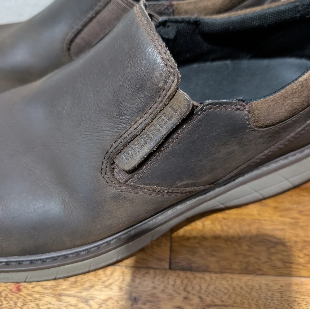 Merrell Dark Brown Leather Slip-On Loafers‎ Mens Size
